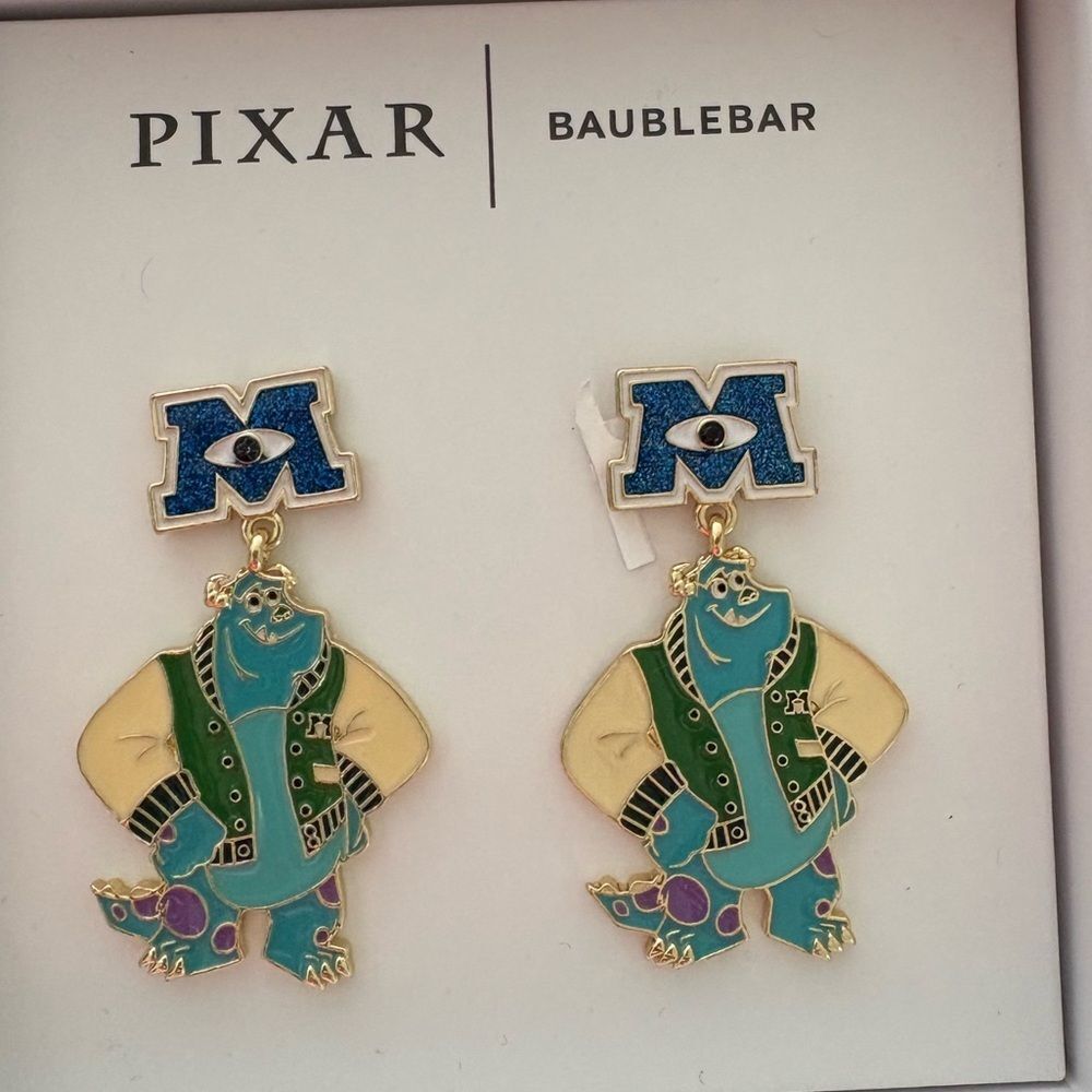 🎓 Monsters University Sulley Drop Earrings Green, Gold | Pixar x BaubleBar | NWT